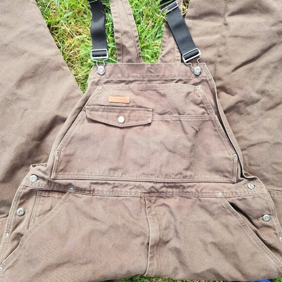Sorel Overall Bibs Mens XXL Brown Quilted Lined Canvas Double Knee Workwear - Picture 13 of 15